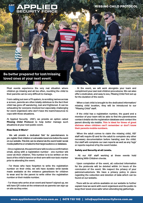 Applied Securty Force Perth Even Security Guards